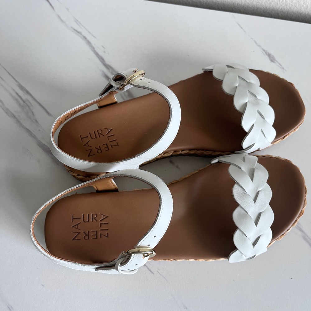 Naturalizer Neila White Leather Braided Espadrille Sandal Buckle Size 8 Wide - Picture 6 of 16